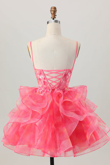 Red Corset Ruffled A Line Homecoming Dress with Appliques